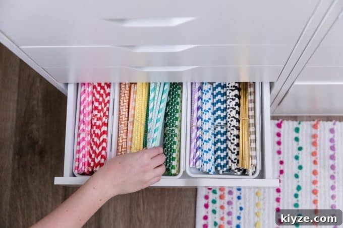 Craft Room Makeover Ideas: Transform Your Creative Space Quickly 6 Drawer of colorful paper straws