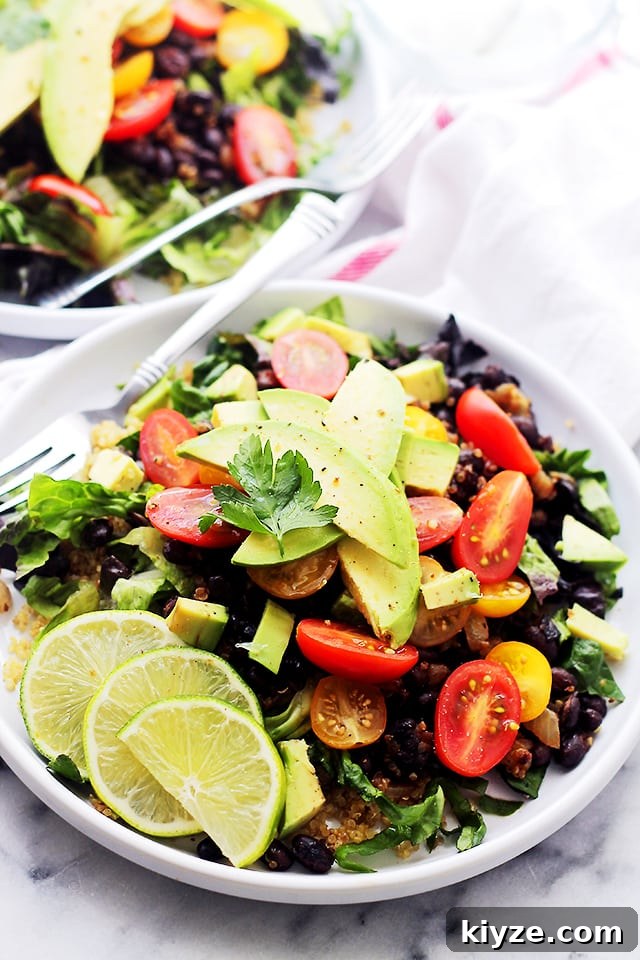 Weekly Meal Plan: Simple Dinners & Grocery List (Week 372) 5 Quinoa Burrito Bowls - Healthy burrito bowls with quinoa, beans, tomatoes, and avocado.