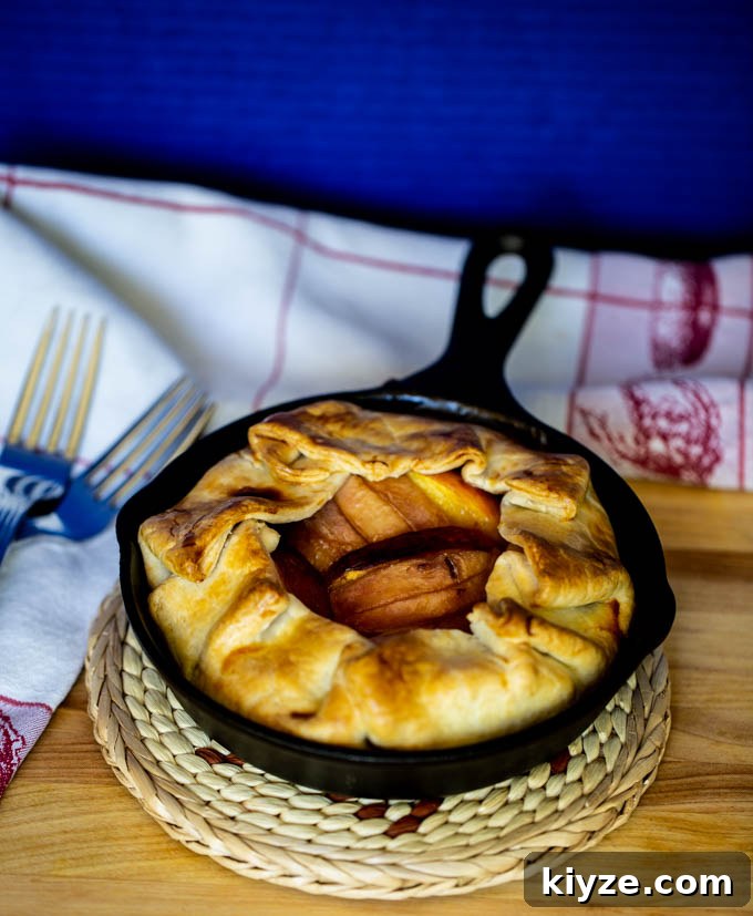 Perfect Peach Galette Recipe for Two: Rustic Summer Dessert 2 Peach Galette in Cast Iron Skillet