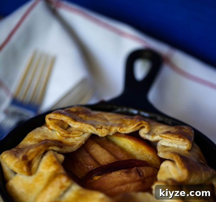 Perfect Peach Galette Recipe for Two: Rustic Summer Dessert 3 Peach Galette in a Cast Iron Skillet for Two