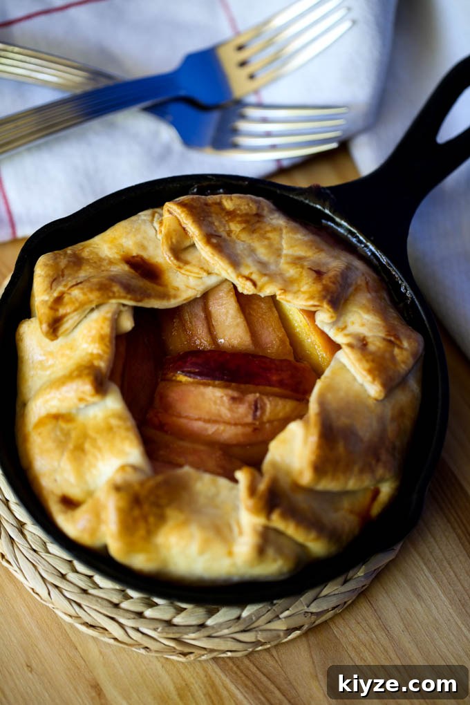 Perfect Peach Galette Recipe for Two: Rustic Summer Dessert 4 Peach Galette in a Cast Iron Skillet for Two