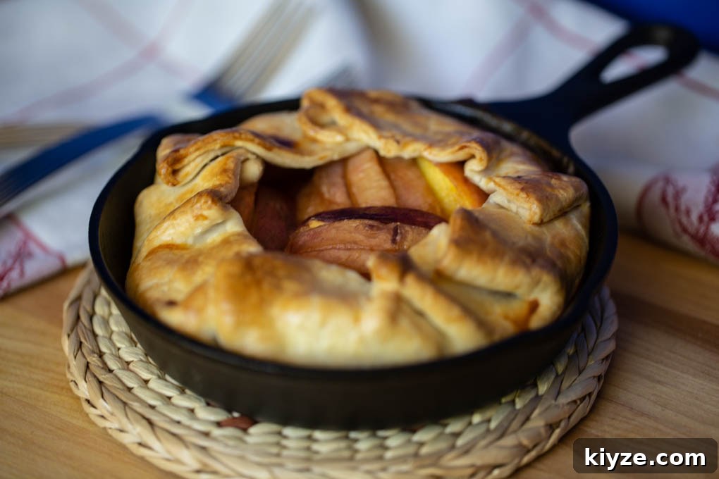 Perfect Peach Galette Recipe for Two: Rustic Summer Dessert 5 Peach Galette in a Cast Iron Skillet for Two