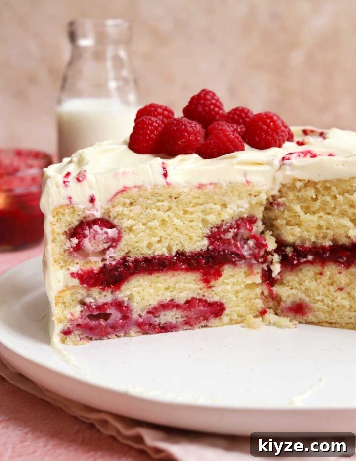 Decadent White Chocolate Raspberry Layer Cake Recipe 6 white chocolate raspberry cake cross section