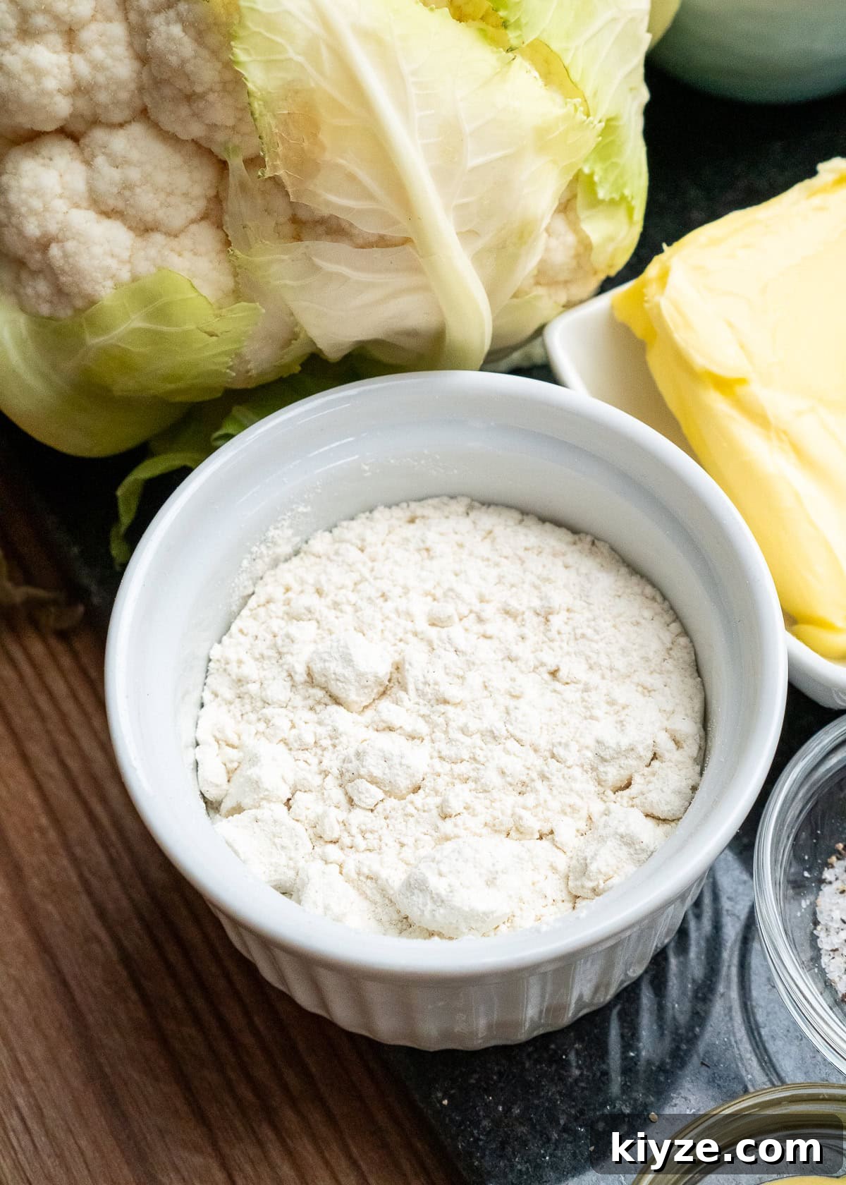 Cheesy Cauliflower and Broccoli Casserole Recipe 22 Plain flour in a white bowl