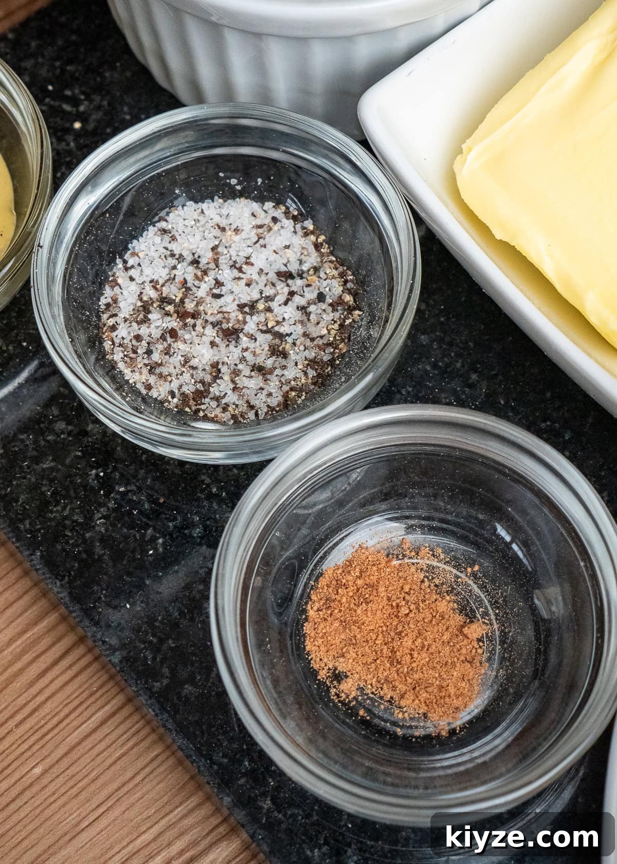 Cheesy Cauliflower and Broccoli Casserole Recipe 25 salt, black pepper and nutmeg in small glass dishes