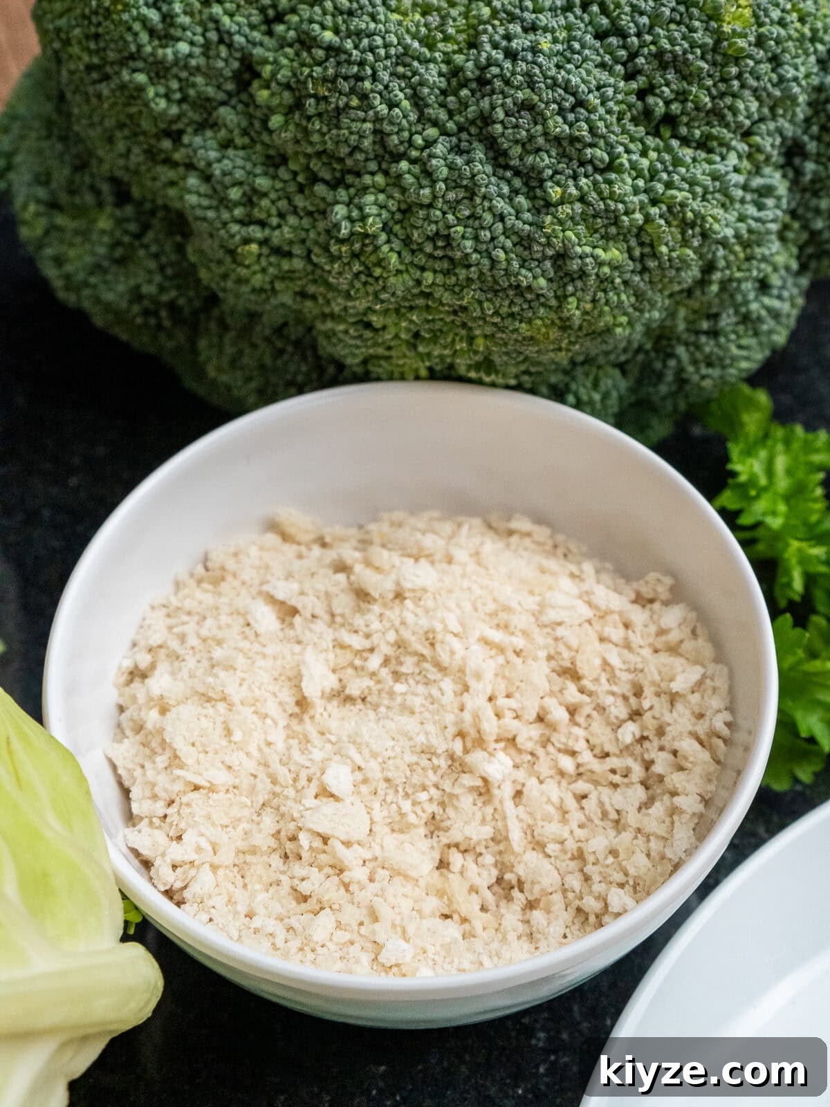 Cheesy Cauliflower and Broccoli Casserole Recipe 26 Panko bread crumbs in a small white bowl