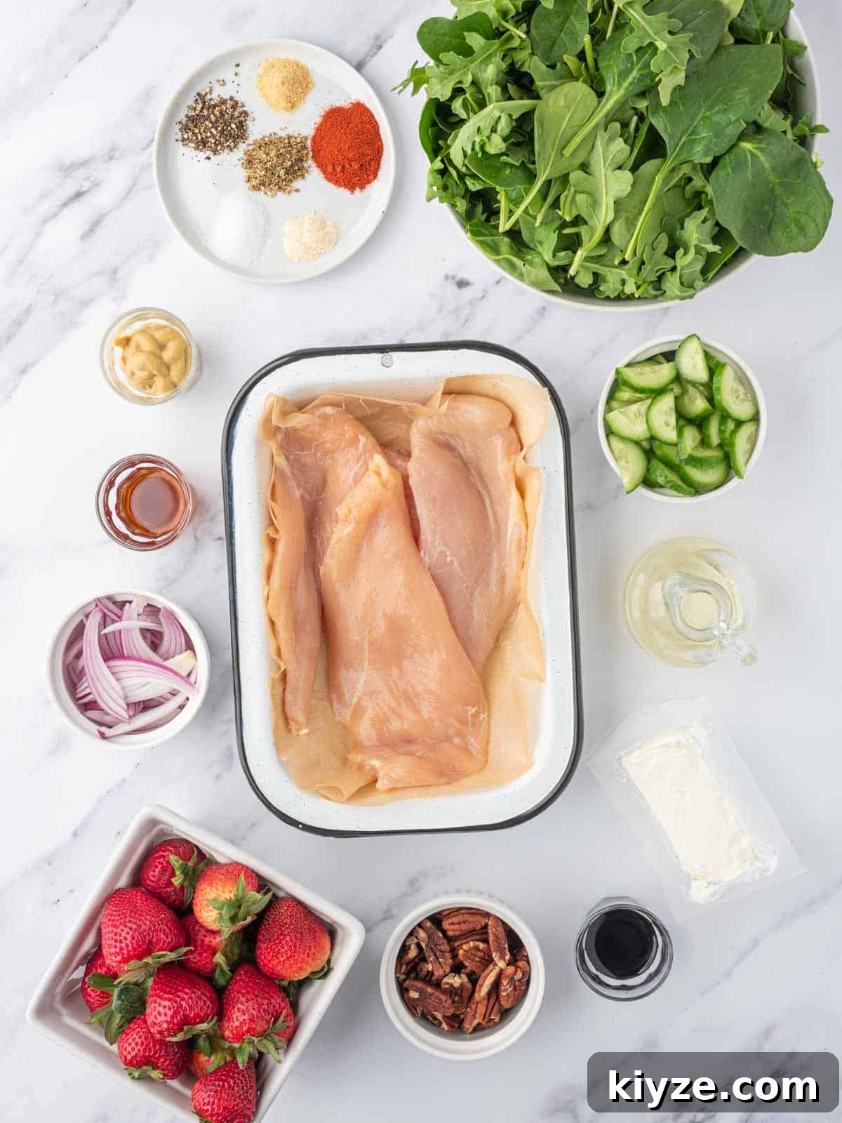 Grilled Chicken and Strawberry Salad with Balsamic Glaze 3 Ingredients needed for grilled chicken strawberry salad.