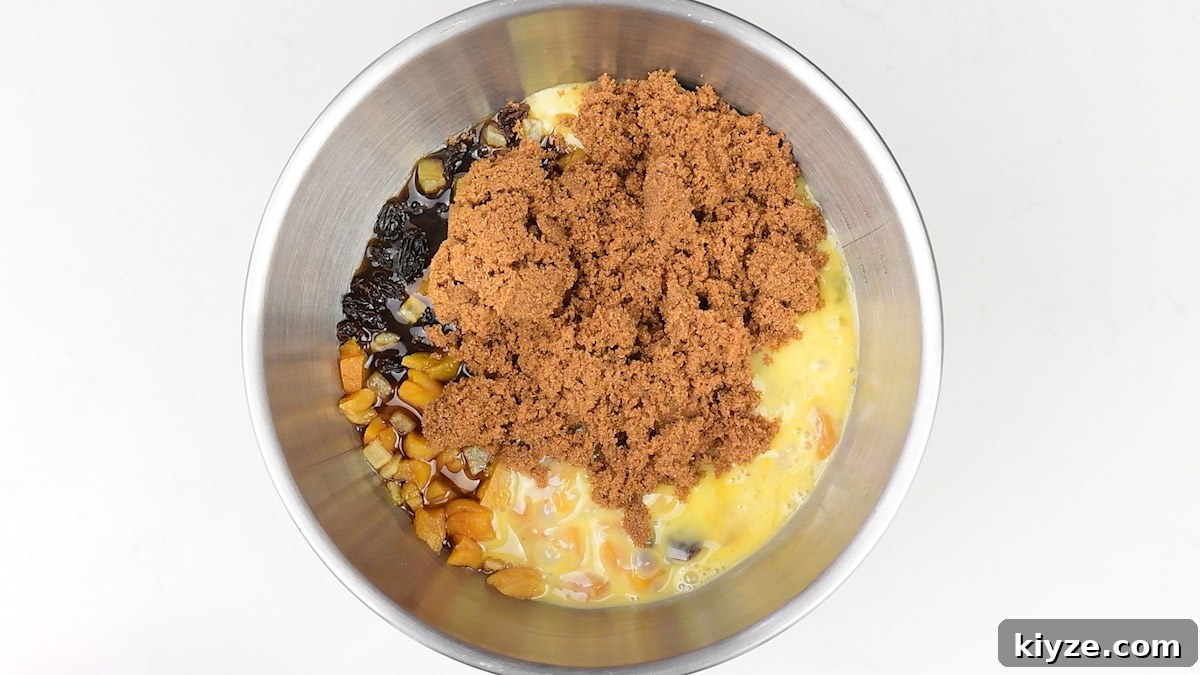 Tea-Infused Fruit Loaf Recipe for Afternoon Tea 6 ingredients for fruit loaf in a mixing bowl