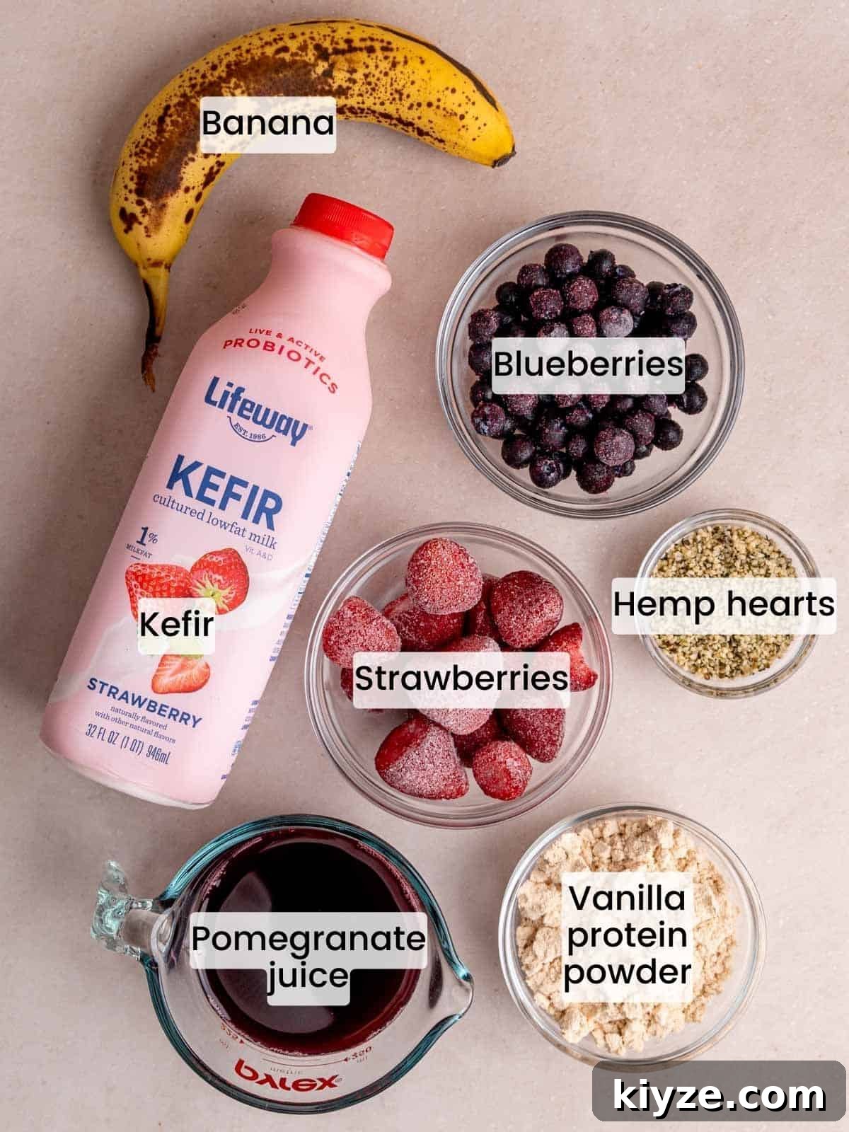 Creamy Banana and Berry Protein Smoothie Recipe 3 Ingredients needed to make a fruit smoothie with protein.