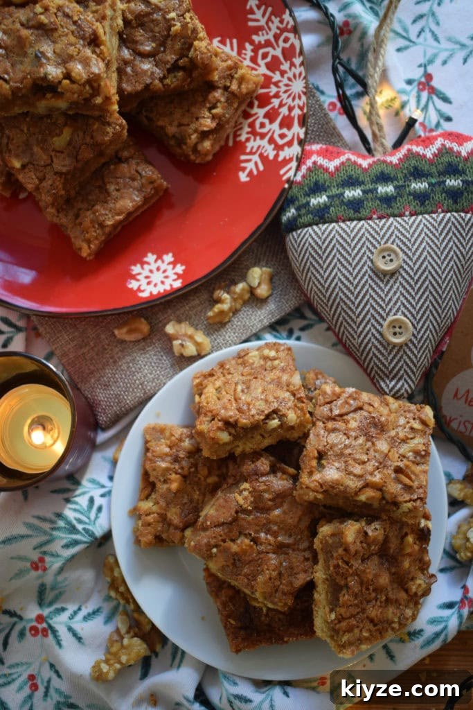 Chewy Maple Walnut Bars with Brown Butter Glaze 20 table setting view of the maple walnut bars