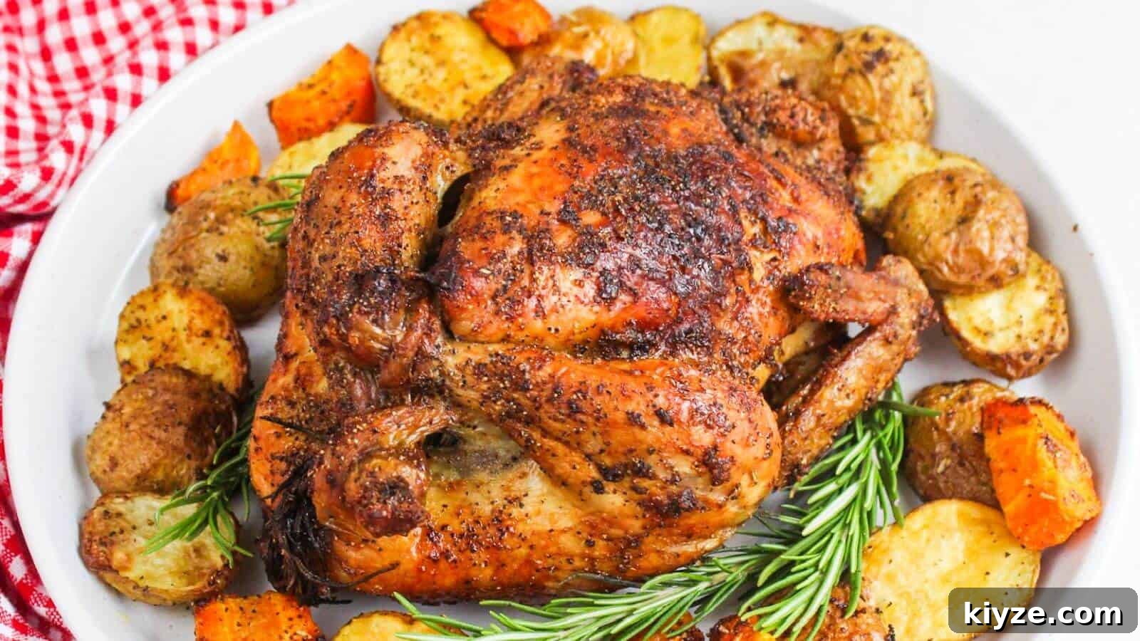 25 Comforting Main Dishes That Make You Forget the Grill 18 Roasted chicken with potatoes and carrots on a white plate.