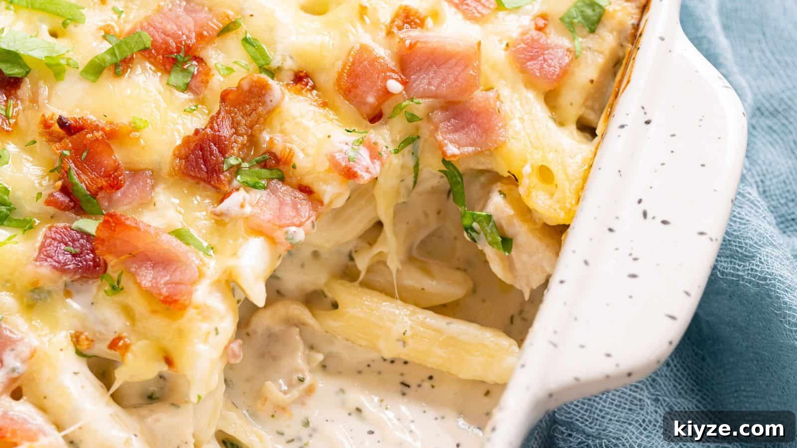 25 Comforting Main Dishes That Make You Forget the Grill 22 Chicken bacon ranch casserole in baking dish.