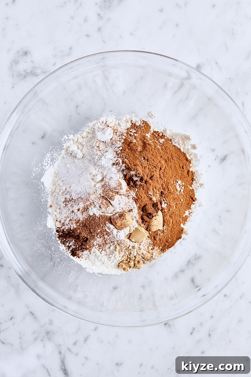 Spiced Bundt Cake with Gooey Butterscotch Topping 4 All-purpose flour, baking powder, baking soda, spices, and salt in large glass bowl