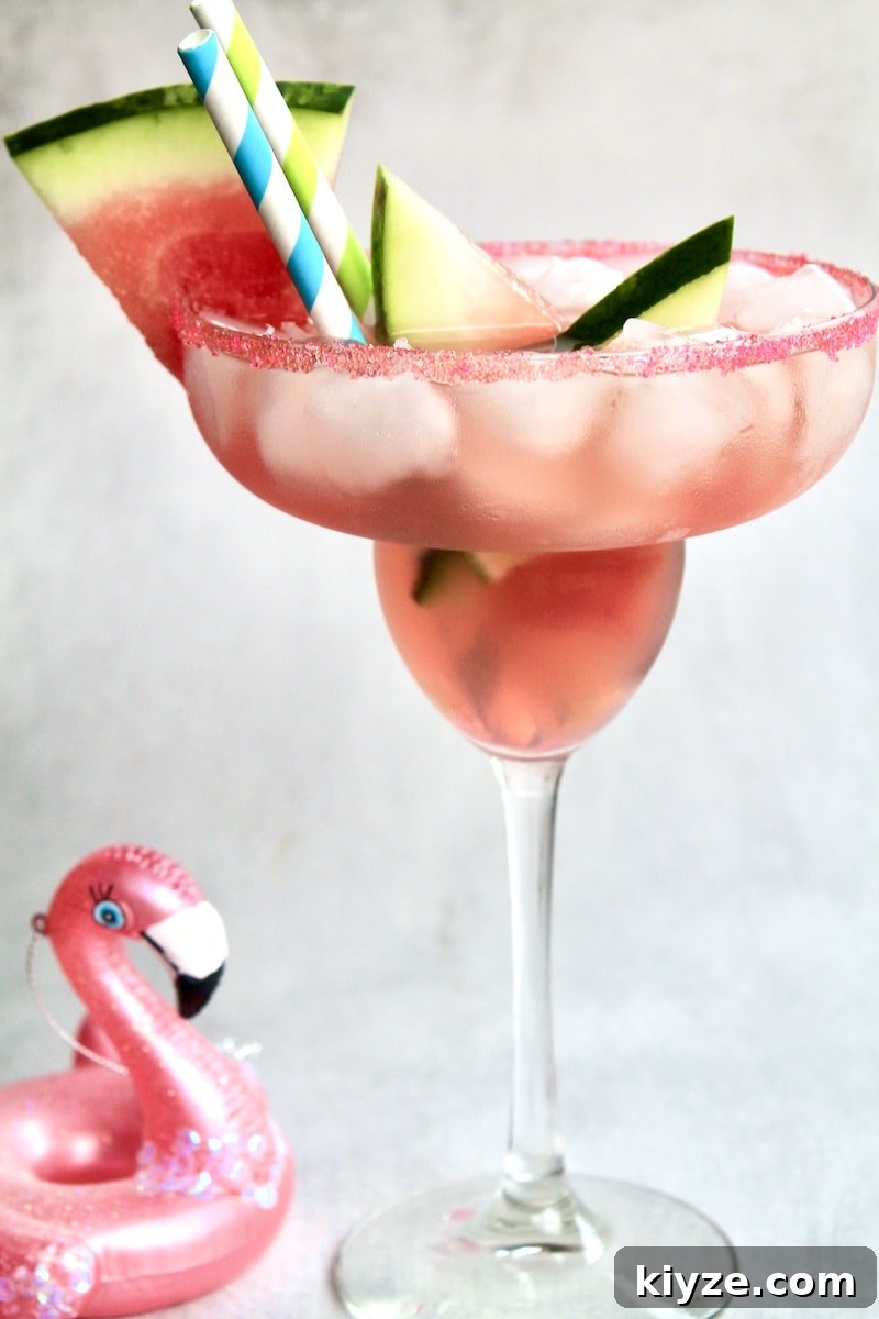 Pink Watermelon Margarita Recipe – Summer Tequila Cocktail 6 pour over fresh ice and serve cold