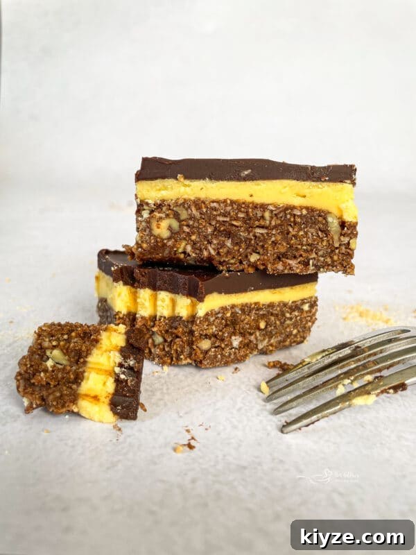 Classic No-Bake Nanaimo Bars Recipe: Rich, Layered Dessert 3 Nanaimo Bars closeup