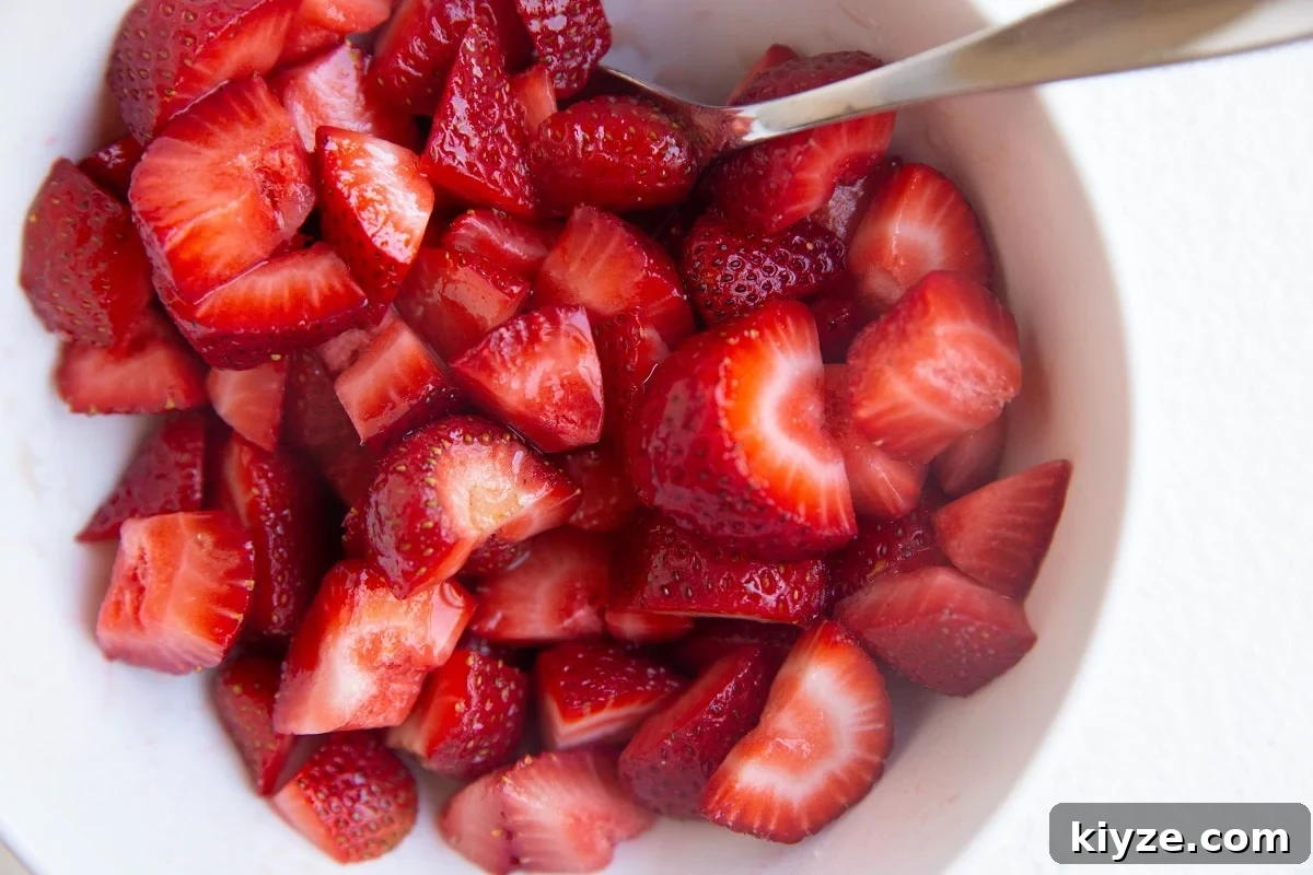Vegan Gluten-Free Strawberry Cobbler Recipe for Summer Baking 6 strawberries in a bowl for strawberry shortcake