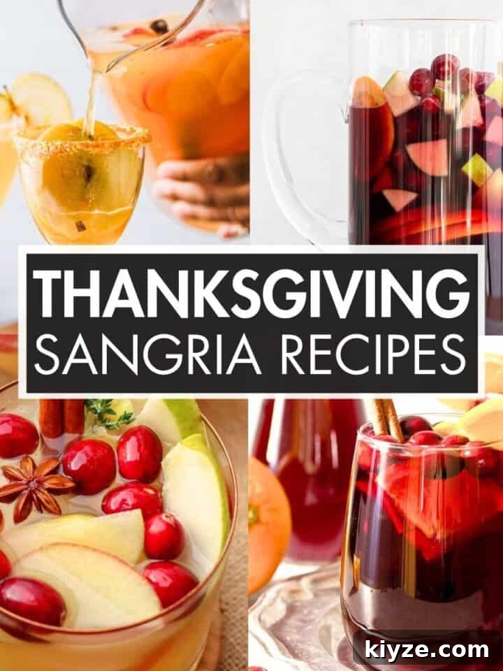 A collage of sangria recipes with the text overlay: “Thanksgiving Sangria Recipes”.