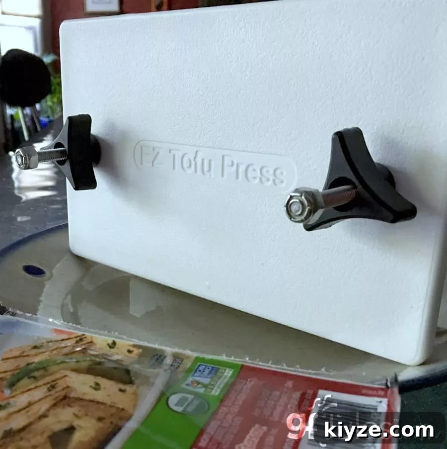 EZ Tofu Press Review: Pros, Cons and How It Performs 2 EZ Tofu Press on plate