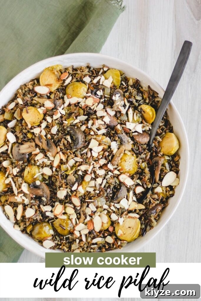 Slow Cooker Wild Rice Pilaf Recipe for Perfectly Fluffy Rice 9 Pinterest pin for slow cooker wild rice pilaf