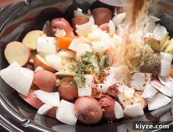 Pouring spices into slow cooker