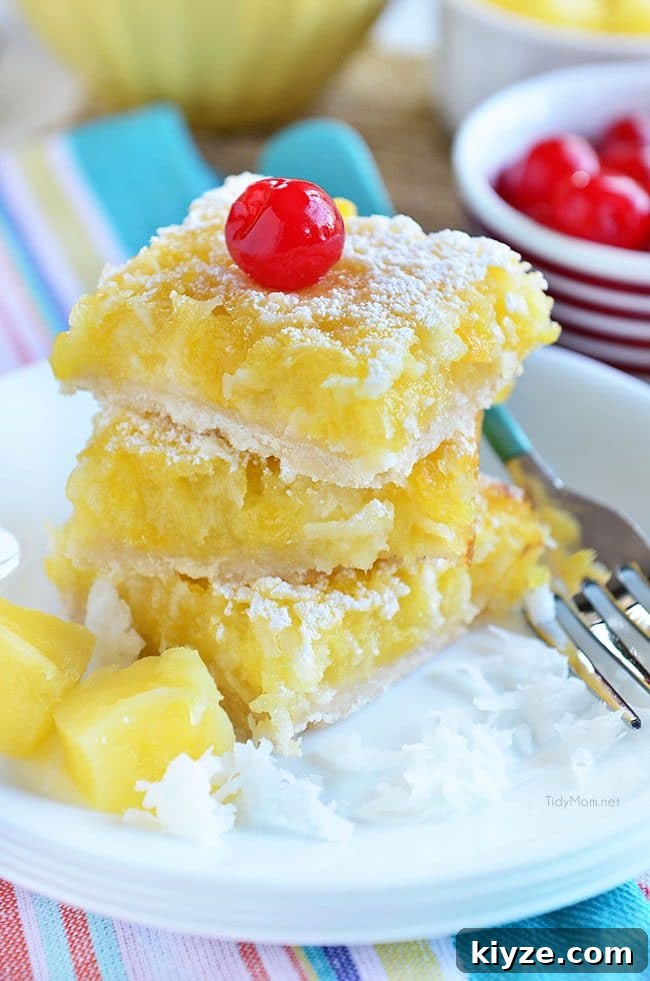 Pineapple Coconut Dessert Bars (Piña Colada) + Video 5 pina colada bars close