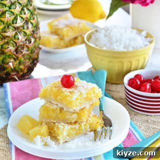 Channel the tropics, lounging on a white sandy beach, with these Pina Colada Bars.