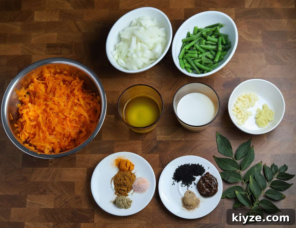North Indian Pumpkin and Green Bean Curry (Vegan) 4 photo showing the ingredients for this vegan pumpkin curry recipe.