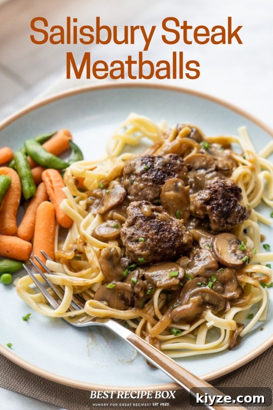 Salisbury Steak Meatballs in Rich Brown Gravy 2 salisbury steak meatballs on pasta