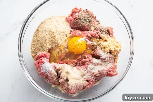 Salisbury Steak Meatballs in Rich Brown Gravy 4 Salisbury Steak Meatball ingredients in a bowl