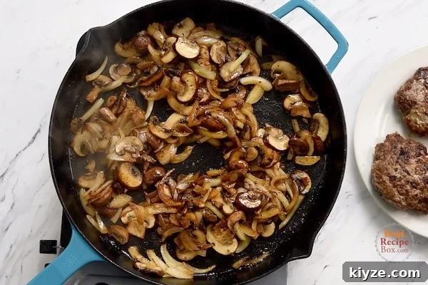 Salisbury Steak Meatballs in Rich Brown Gravy 7 Mushrooms and onions browned in a skillet