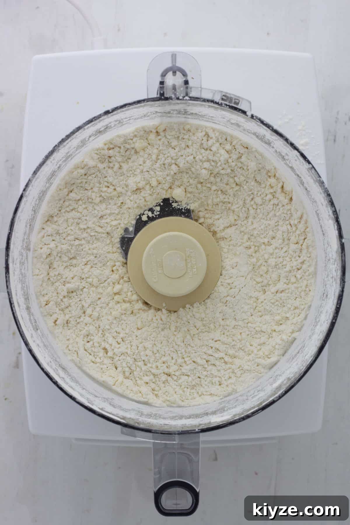Butter Pie Crust Made in a Food Processor: Quick Recipe 5 A food processor with flour and butter pulsed together.
