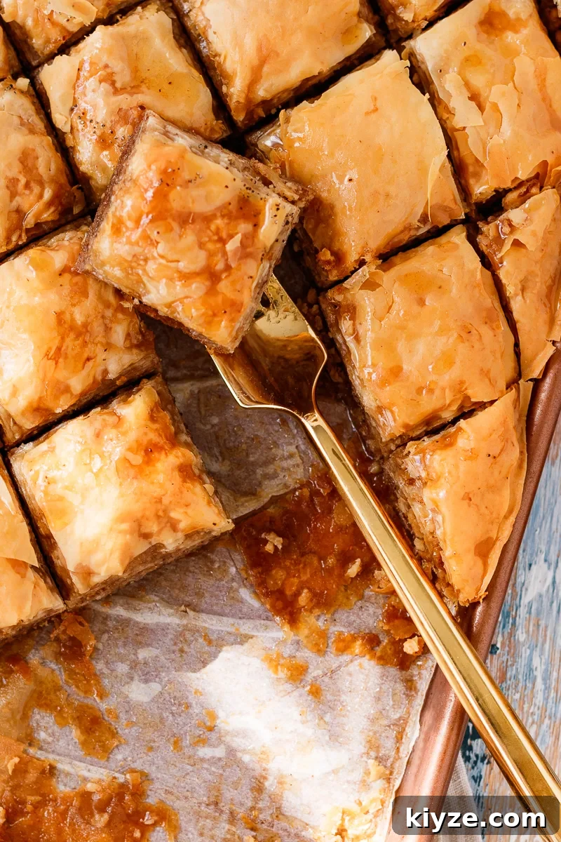 top view of the baklava on the sheet pan