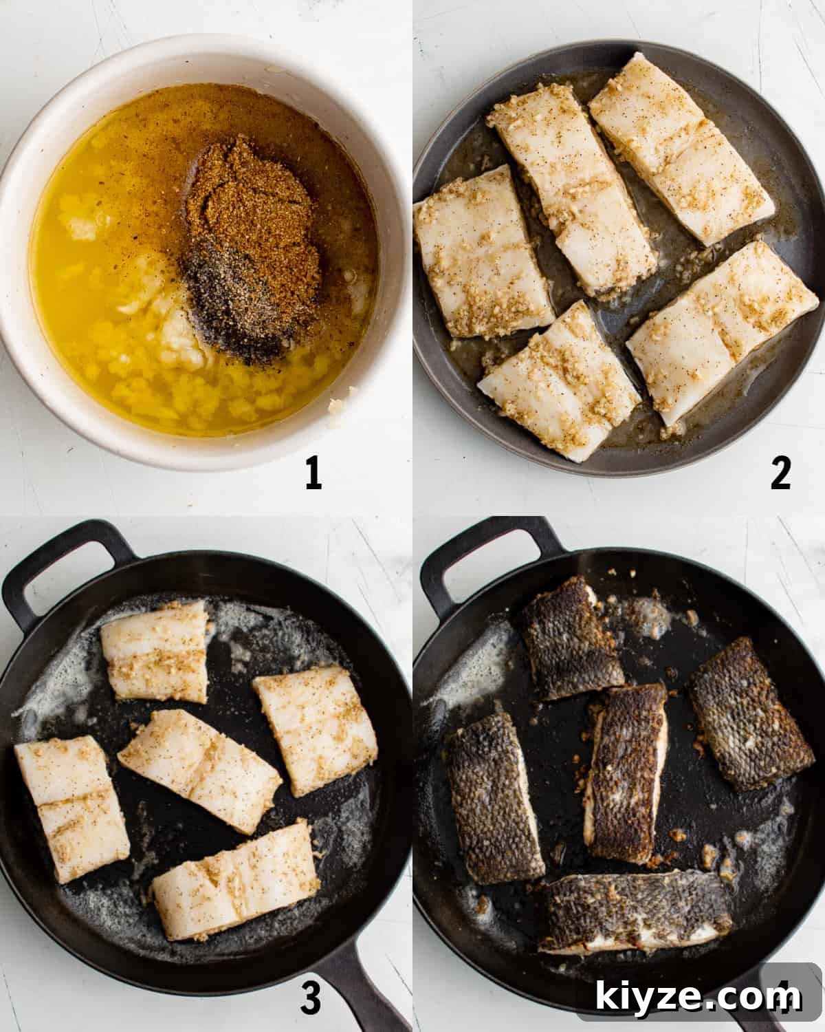 cooking the fish in a cast iron skillet