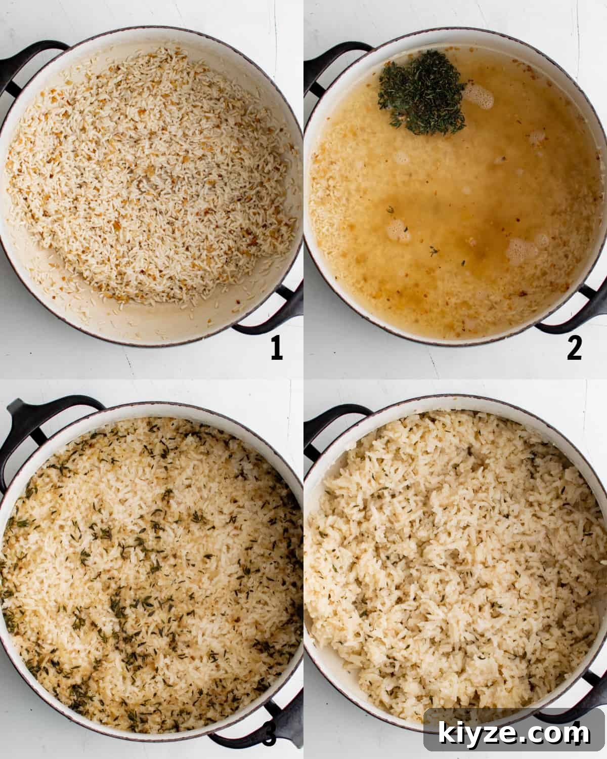 cooking the rice in a pan