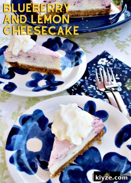 Blueberry Lemon Cheesecake Recipe with Fresh Citrus Glaze 2 Blueberry and Lemon Cheesecake, a delicious VERY EASY No-Bake dessert, with a creamy filling of sweet blueberries and sharp lemon on a crunchy cookie base.