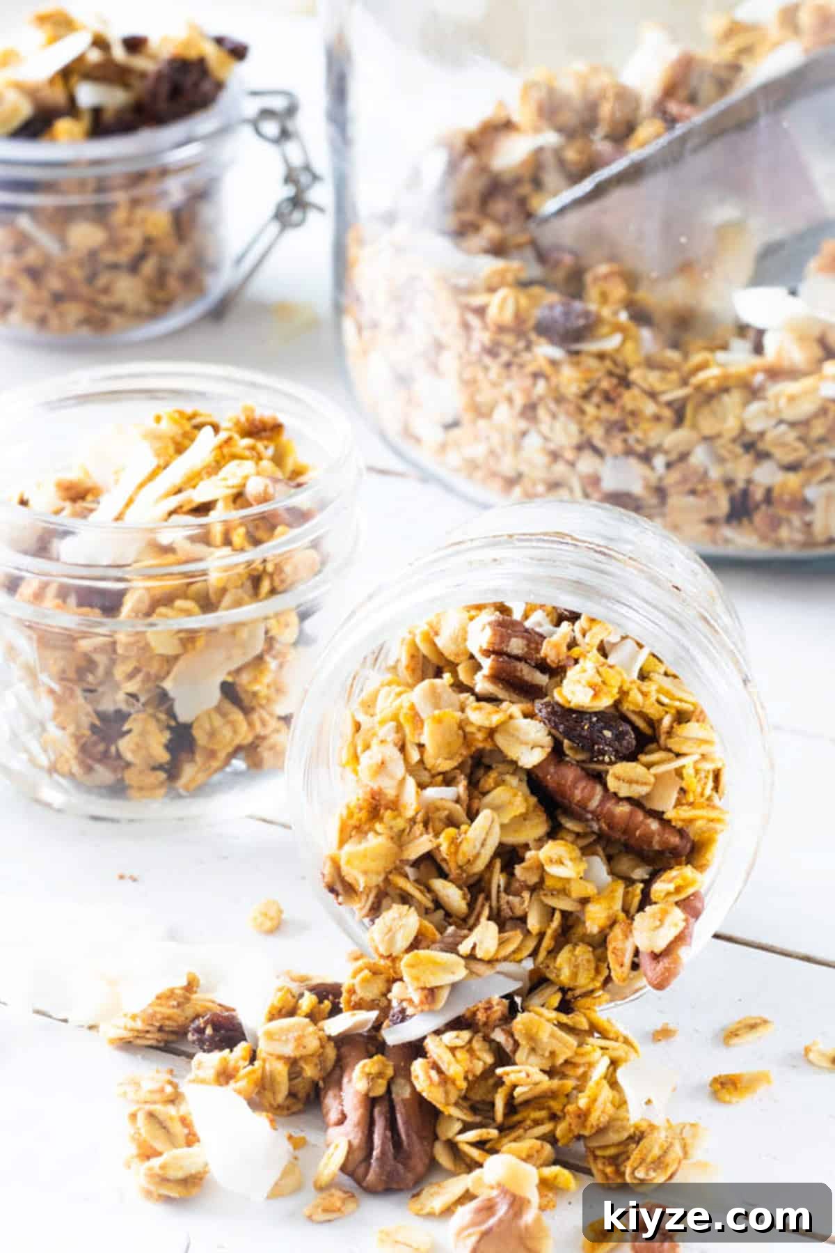 Pumpkin Spice Granola Recipe Made from Scratch 8 Jars of homemade pumpkin granola.