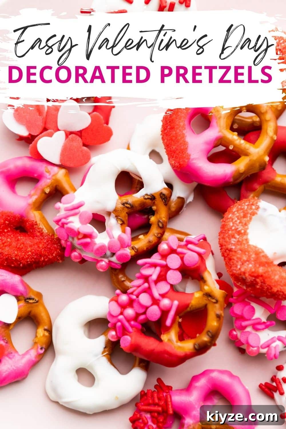 small pretzels dipped in melting wafers for valentines day