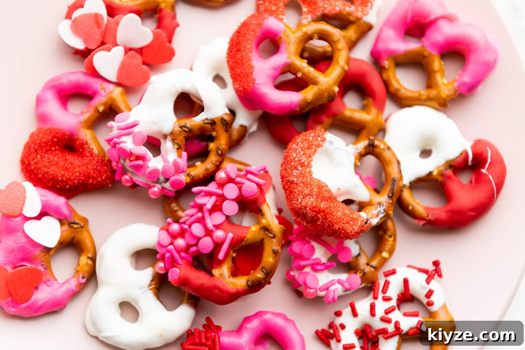 bundle of piled valentines pretzels on top of each other