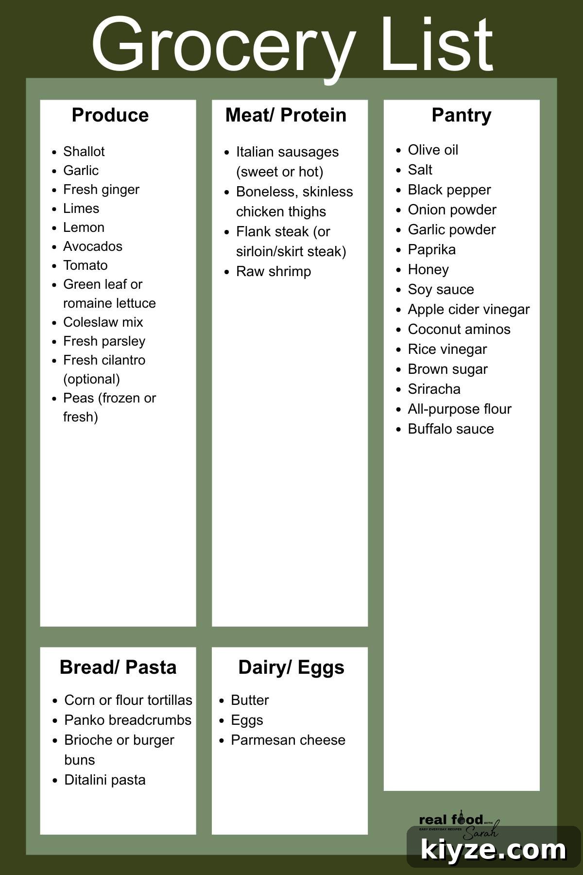 Printable grocery list preview