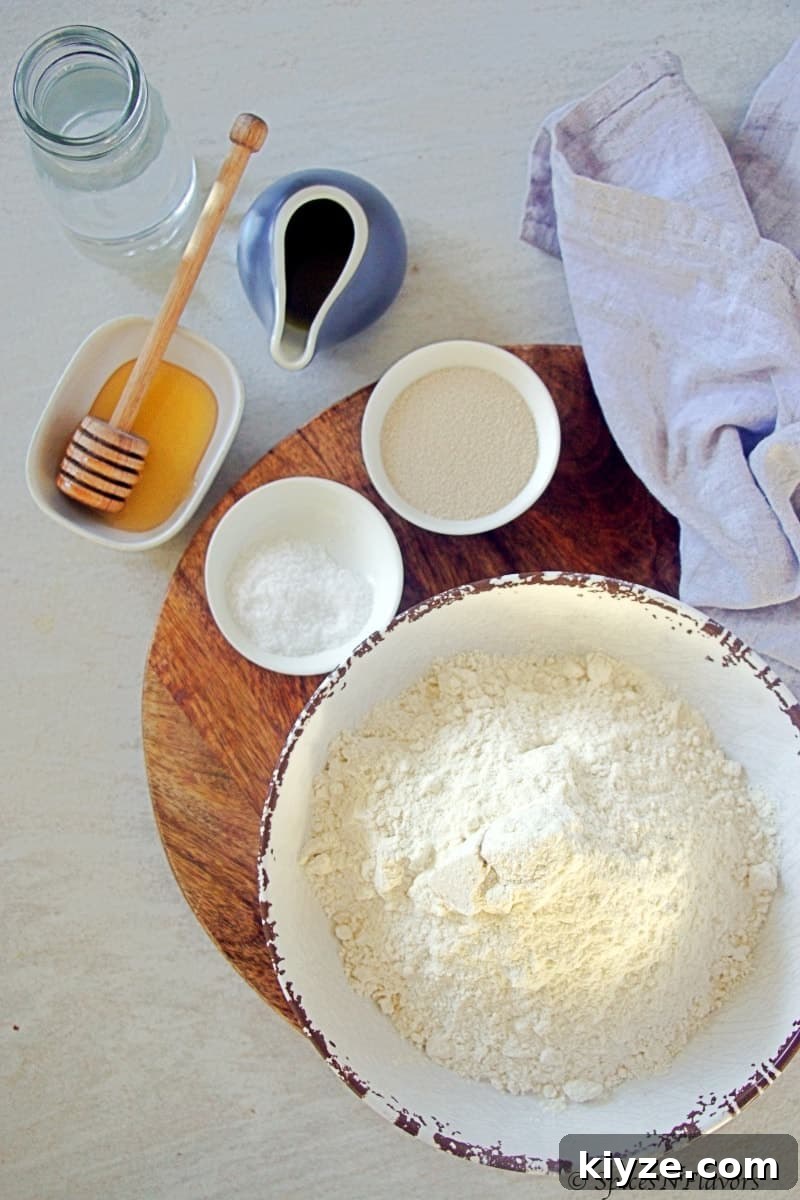 Homemade Bagels: A 5-Step Recipe for Perfect Chewy Bagels 3 all the ingredients required to make the bagels at home are placed in different sized bowls
