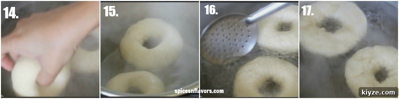 Homemade Bagels: A 5-Step Recipe for Perfect Chewy Bagels 8 poaching the bagel dough in hot water