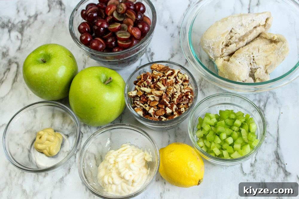 Chicken Salad with Grapes, Apples & Pecans — Light Recipe 4 Raw ingredients for Healthier Chicken Salad with grapes, apples and pecans