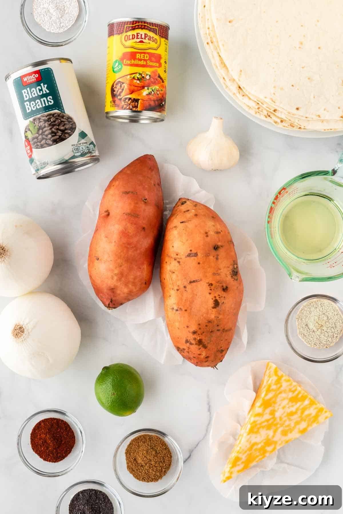 Sweet Potato and Black Bean Enchiladas with Chipotle Sauce 4 ingredients needed to make sweet potato enchiladas