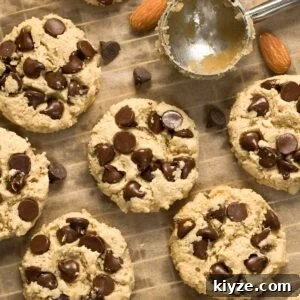 Almond Flour Chocolate Chip Cookies (Gluten-Free Recipe) 10 Gluten-free chocolate chip cookies on a cookie sheet.