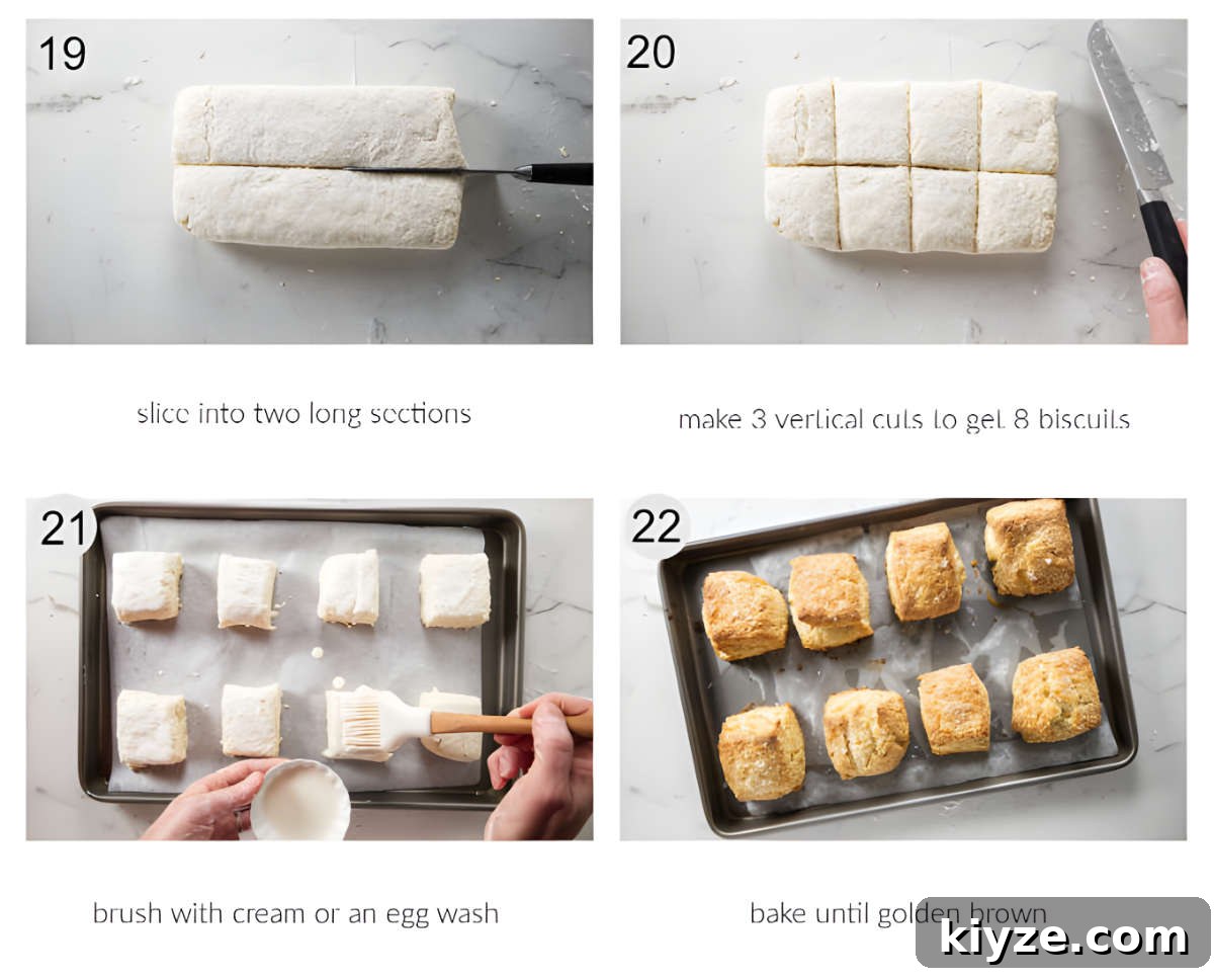Flaky Sour Cream Biscuits Recipe for Perfect Homemade Biscuits 8 Slicing biscuit dough and preparing it for the oven.