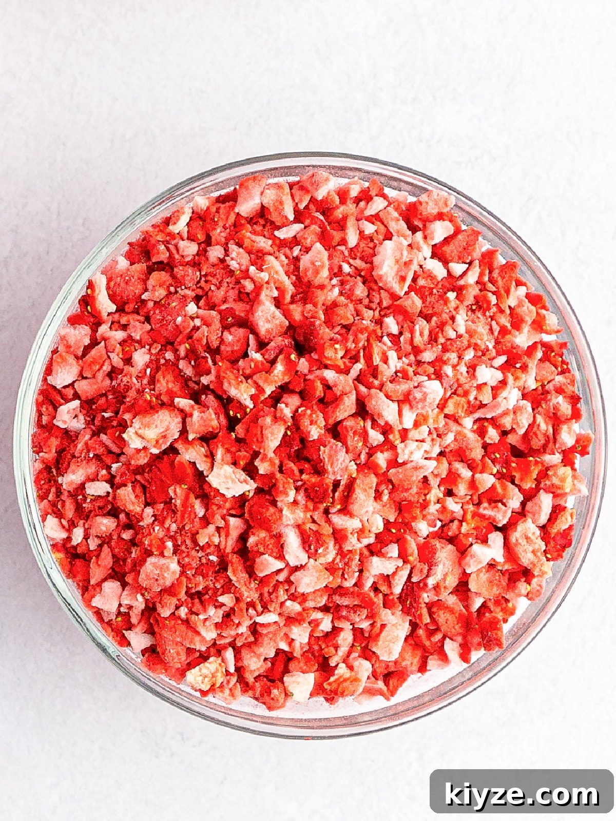 Strawberry Crunch Topping Recipe for Desserts and Yogurt 5 freeze dried strawberries in bowl
