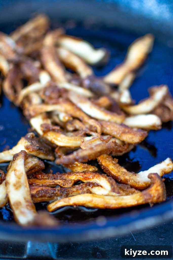 Vegan Oyster Mushroom Carnitas Tacos — Smoky Plant-Based Filling 8 The oyster mushrooms after being browned.