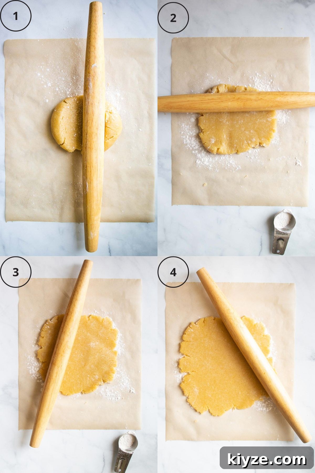 4 numbered steps to rolling out gluten-free galette dough in all directions. 