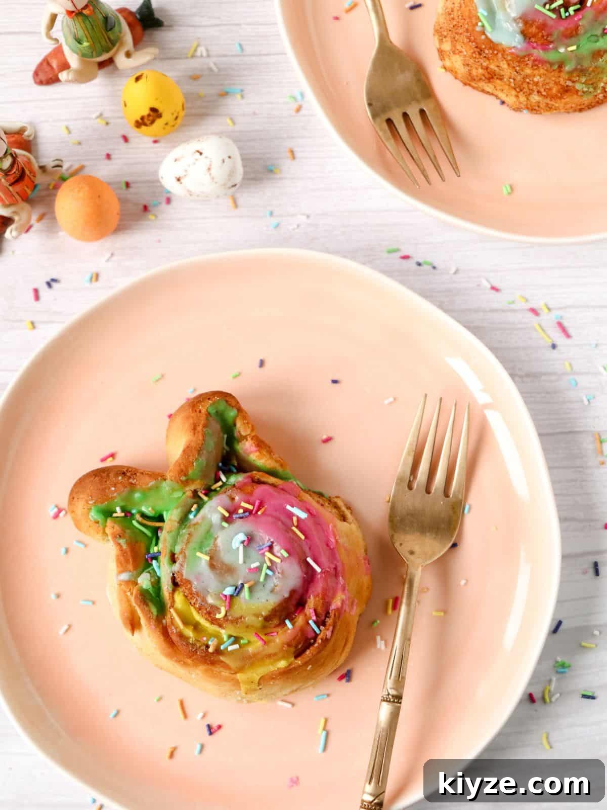 Bunny-Shaped Cinnamon Rolls: Cute Recipe for Spring Brunch 17 cinnamon roll bunny on plate with fork