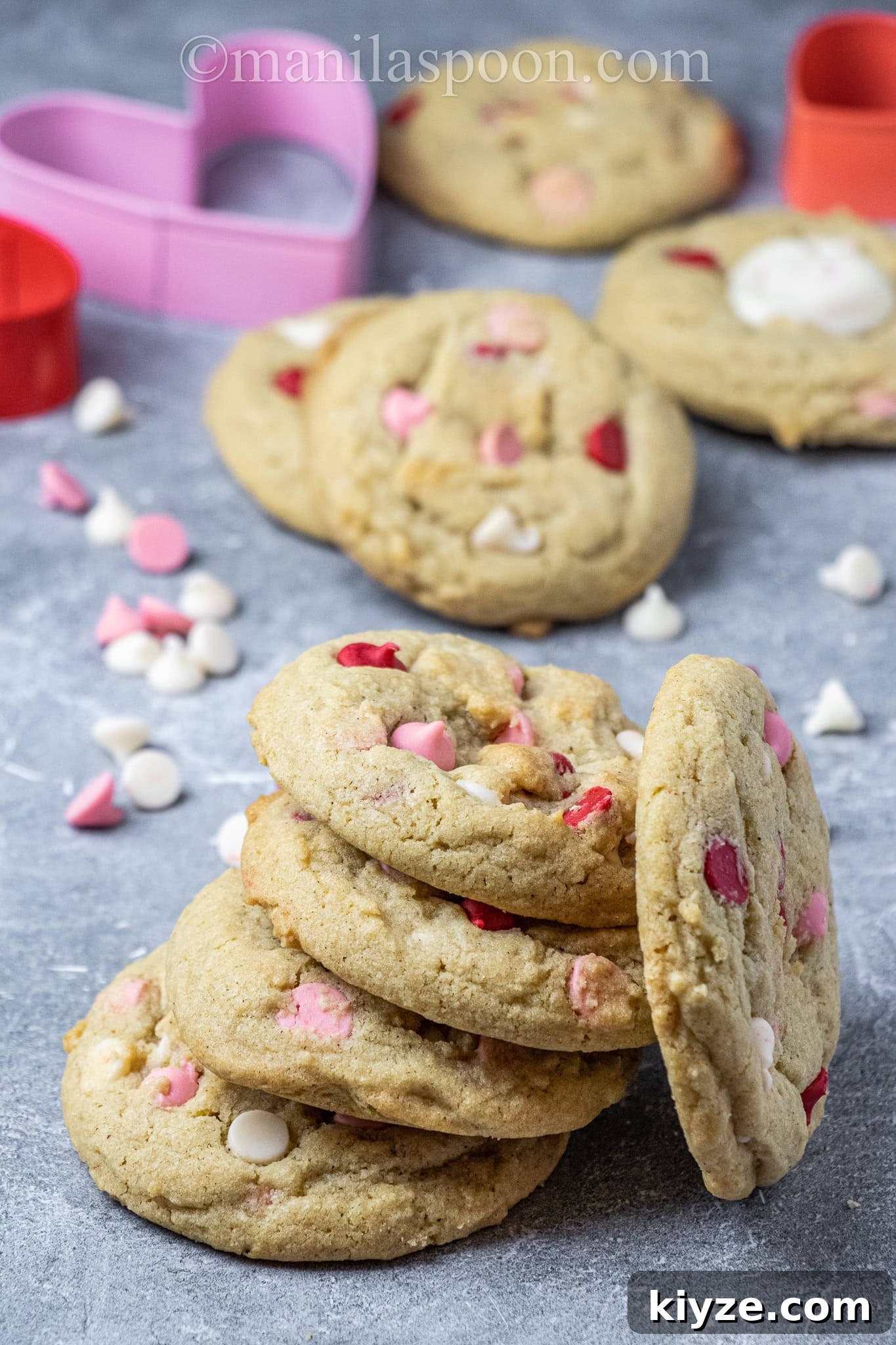 Valentine’s Red & Pink Chip Sugar Cookies 2 Valentine cookies with red and pink chips